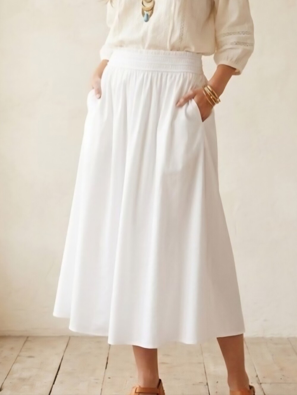 Philosophy Republic Clothing NWT Popplin Smocked Skirt With Pockets Sz S